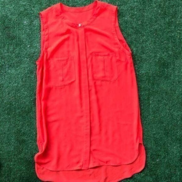 Orange Button Down Tunic Sleeveless Slightly Sheer Top Size S/M - Picture 5 of 8